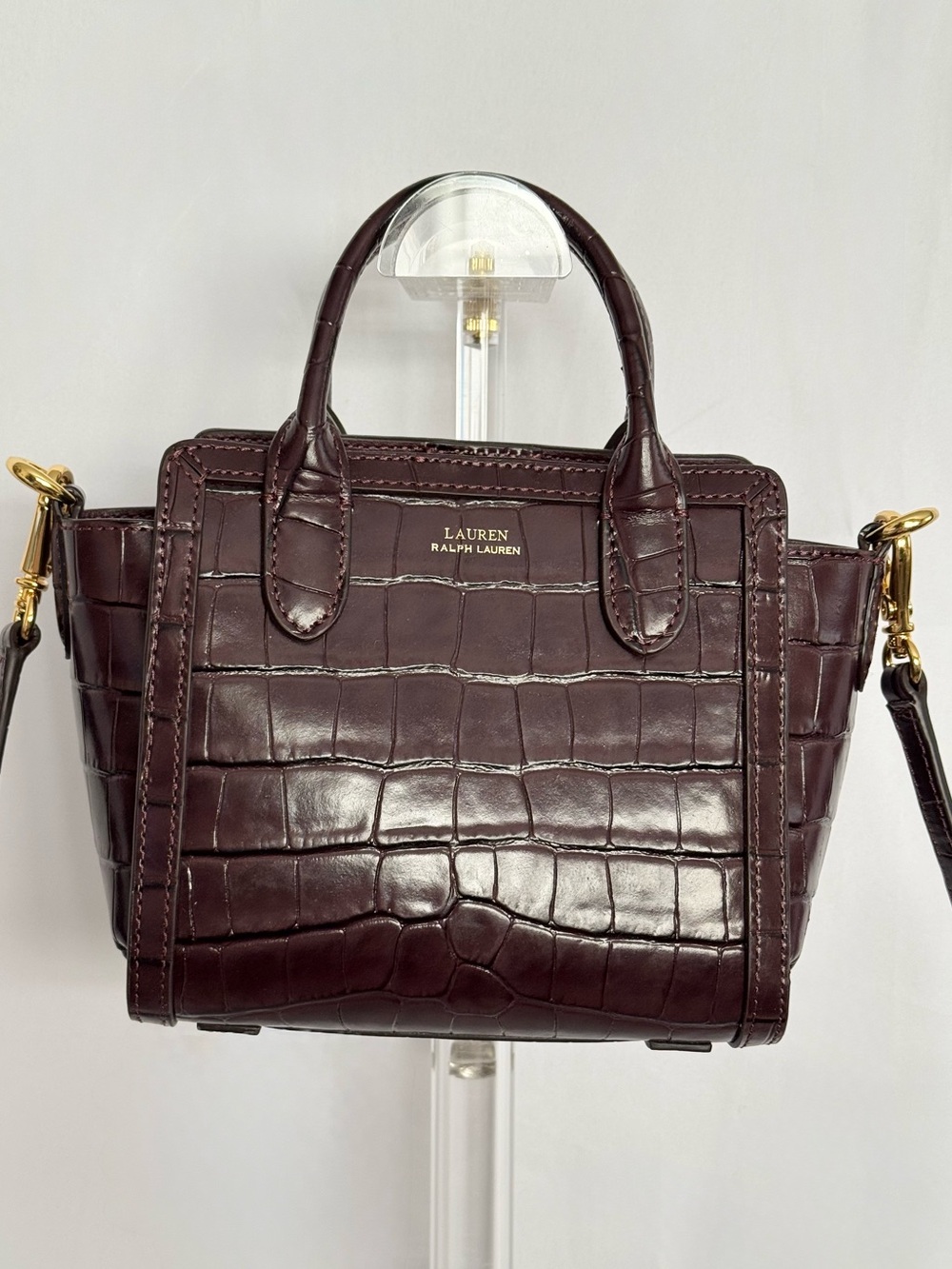 Lauren Ralph Lauren Croc Embossed Mini Satchel Burgundy Crossbody